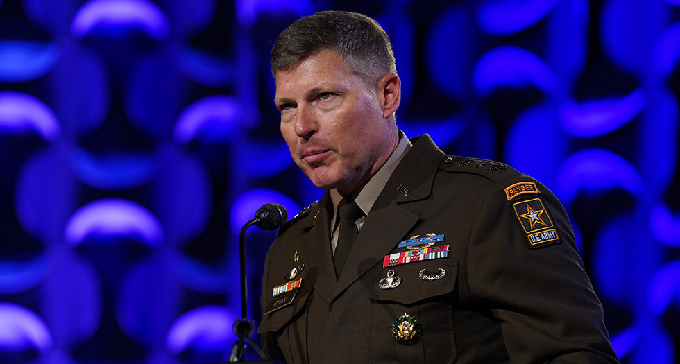 U.S. Army Lt. Gen. Joseph Ryan accepts the 2025 American Legion Distinguished Service Medal on behalf of the Army. Photo by Jeric Wilhelmsen/The American Legion