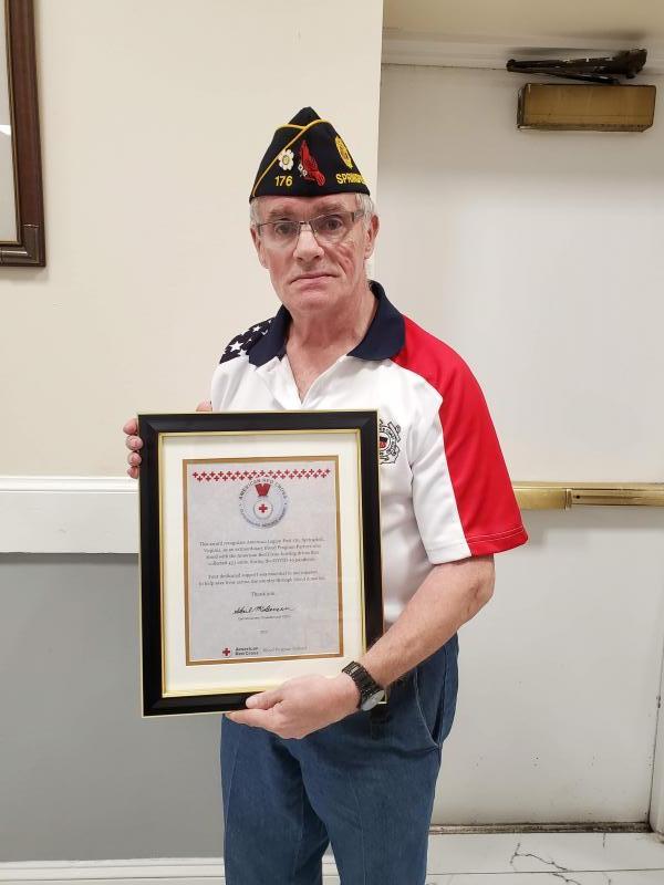 Award of Honorary Life Membership member of Springfield Post 176 