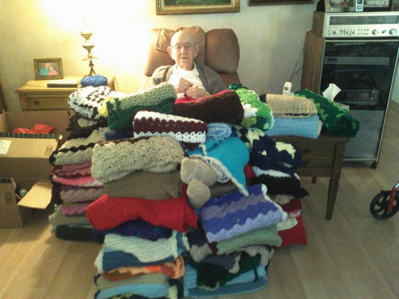 95 Year Old Navy SeaBee Crochets Over One Hundred Twenty Blankets to Donate to Veterans in November