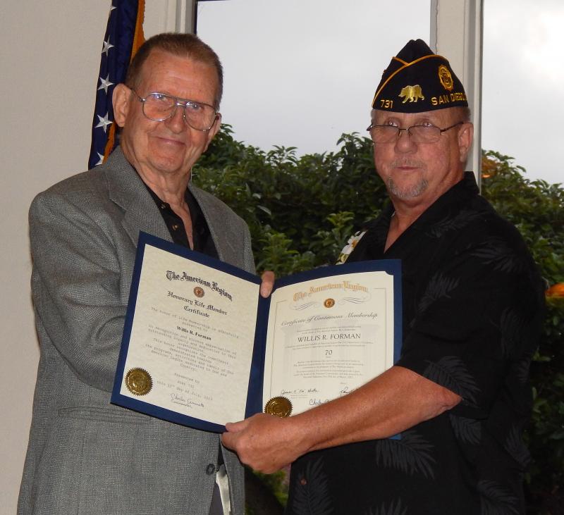 San Diego Post 731 recognizes 70-year member