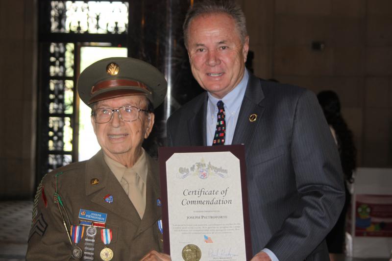 World War II veteran &quot;Bazooka&quot; Joe Pietroforte recognized by Los Angeles City Council