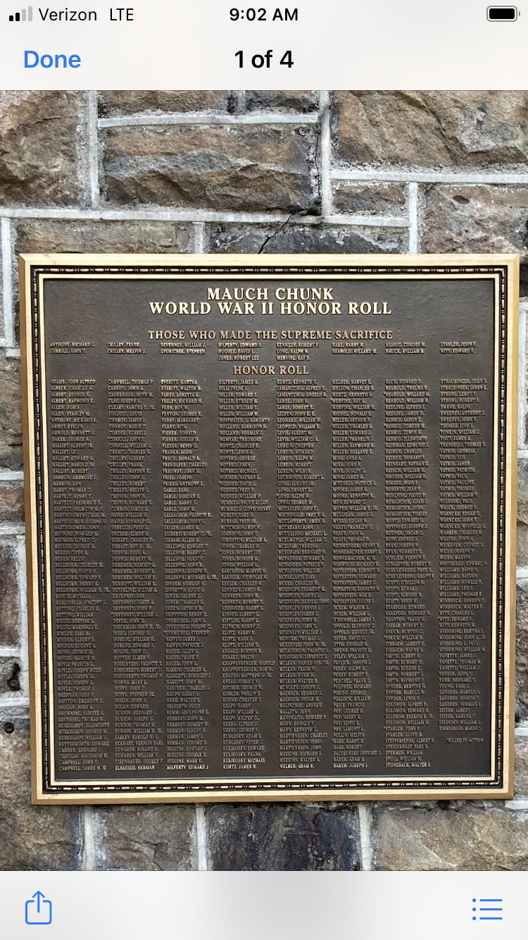 Mauch Chunk World War II Honor Roll