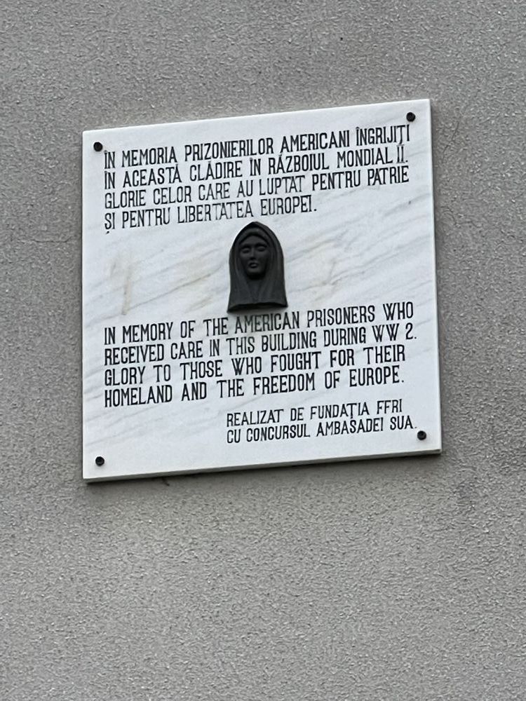 Memorial plaque on former Hotel Paltinis building, Sinaia, Romania