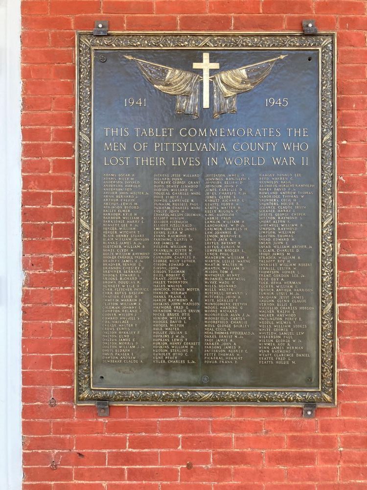 Pittsylvania County World War II Memorial Tablet