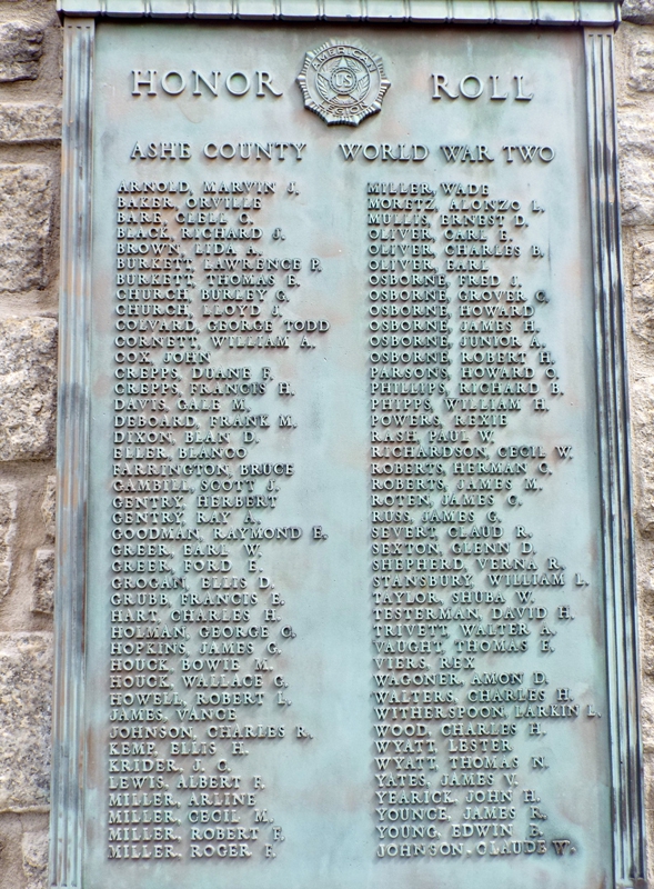 Ashe County Honor Roll to WWI, WWII and Prior Wars