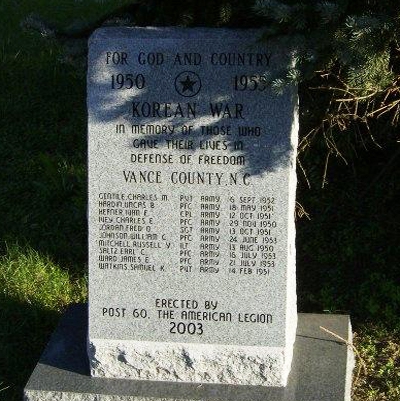 Vance County Korean War Memorial, Henderson