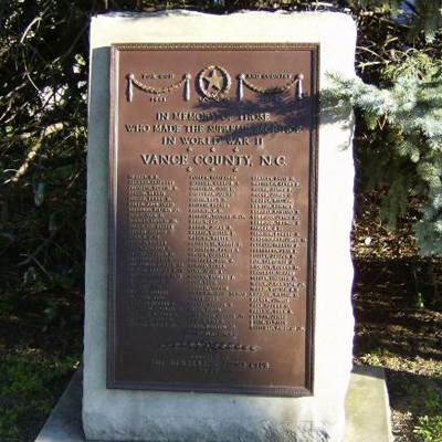 Vance County WWII Memorial, Henderson