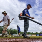 American Legion World Series Volunteer Grounds Crew clean up Veterans Field at Keeter Stadium, Friday, August 11, 2017 in Shelby, N.C.. Photo by Matt Roth/The American Legion. 