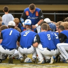 Omaha, Neb., Post 1 huddles up before game 5 of The American Legion World Series on Friday, August 11, 2017 in Shelby, N.C.. Photo by Matt Roth/The American Legion. 