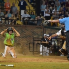Jake East of Bryant, Ark., Post 298 beats Cam Morrison of Randolph County, N.C., Post 45 to home during game 12 of The American Legion World Series on Sunday, August 13, 2017 at Veterans Field at Keeter Stadium in Shelby, N.C. Photo by Matt Roth/The American Legion.