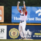 Nate Reiner of Omaha, Neb., Post 1 celebrates after hitting a double against Henderson, Nev., Post 40 during the championship game of The American Legion World Series on Tuesday, August 15, 2017 in Shelby, N.C.. Henderson, Nev., beat Omaha, Neb., 2-1 becoming the 2017 ALWS Champions. Photo by Matt Roth/The American Legion.