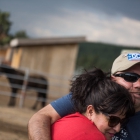 Jason March, recipient of an Operation Comfort Warriors grant to go horseriding, hugs Sonia Campa after finishing the ride, which took place during The American Legion's 99th annual National Convention in Truckee, Calif., on Saturday, August 19, 2017 Photo by Lucas Carter/The American Legion.