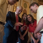 Jackson Peck, Kylee Roberts, River Lisius and Edward York (left to right) meet with Angus King (ME) in the Senate Reception Room in the US Capitol Building. American Legion Boys Nation and American Legion Auxiliary Girls Nation take to Capitol Hill to meet with their senators and legislative staff on Thursday, July 27, 2017. Photo by Lucas Carter / The American Legion.