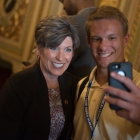 William Galloway takes a selfie with his senator, Joni Ernst (IA-R) in the Senate Reception Room in the US Capitol Building as American Legion Boys Nation and American Legion Auxiliary Girls Nation take to Capitol Hill to meet with their senators and legislative staff on Thursday, July 27, 2017. Photo by Lucas Carter / The American Legion.