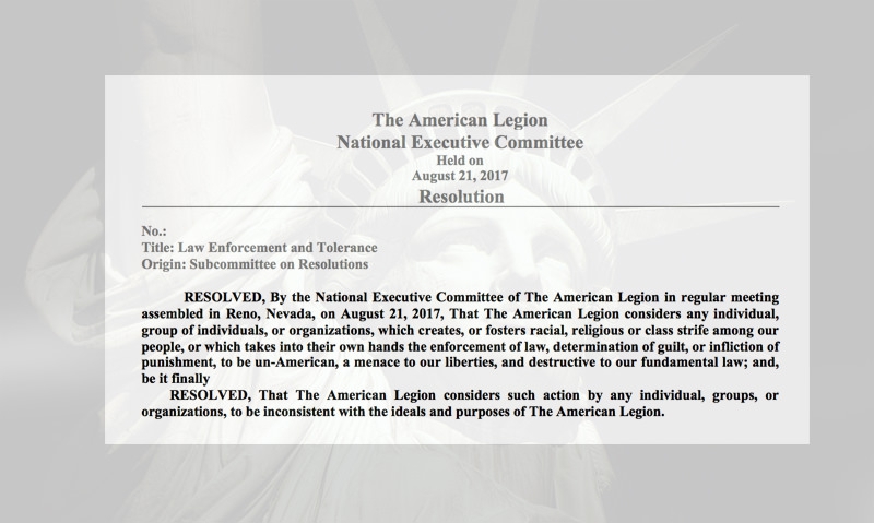 Legion reaffirms 94-year-old statement aimed at hate groups