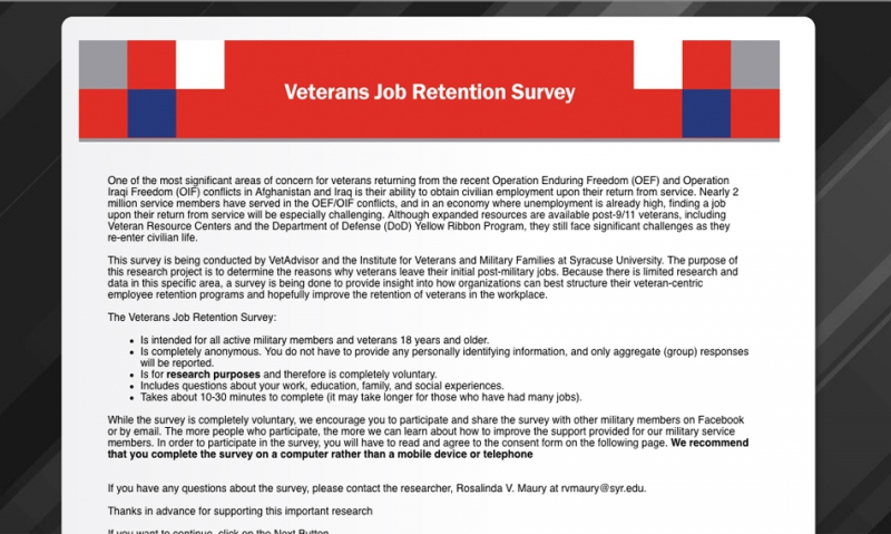 Job retention survey for veterans launches